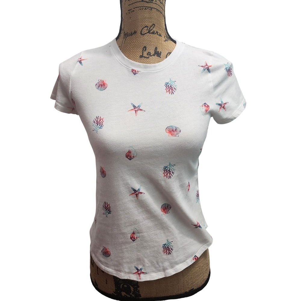 Abercrombie Kids Girls White Seashell Starfish Print T Shirt Size 13‎ 14